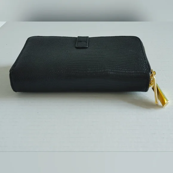 Joy Mangano Womens Leather Double Zipper Wallet Large Black - Picture 3 of 13